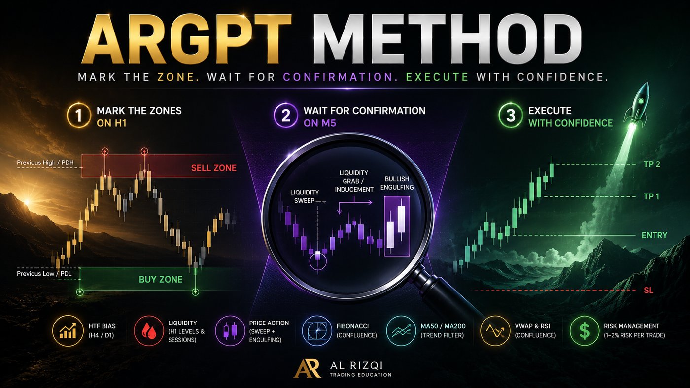 The ARGPT Method in three steps: mark the zones on H1, wait for confirmation on M5, execute with confidence